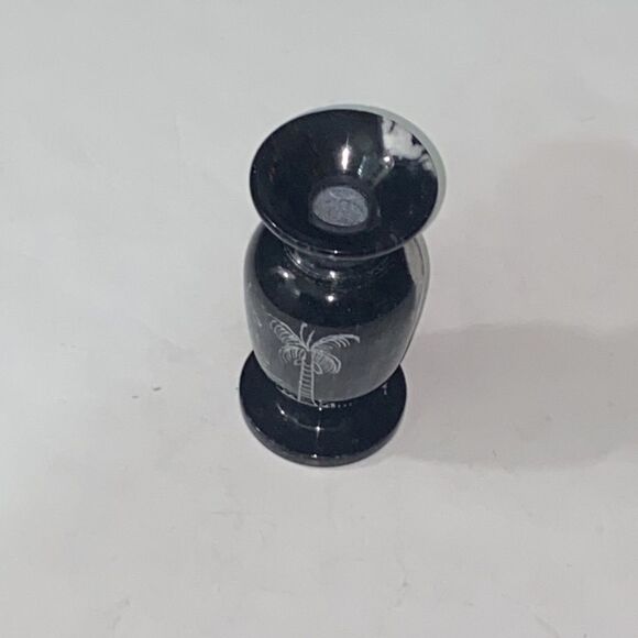 Mini Marble Stone But Vase- Etched Japanese Palm Tree 🌴Size High 5.5” - Picture 9 of 9